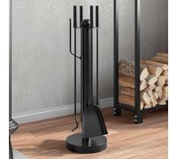 Kaloriko Serviteur cheminée 5 pièces en Acier Noir, Support 18 x 56 cm, tisonnier, Pelle, Balai, Pince, Accessoire pour poele Bois, Insert, Foyer, Rangement et Nettoyage des Cendres