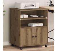 Kaloriko Support d'imprimante en chêne Artisan - 60 x 48 x 74 cm - Chariot de bureau compact avec espace de rangement, roulettes, tiroirs, pour bureau à domicile, scanner, classeur, papier, dossiers