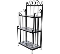 Kaloriko Support pour Plantes mosaïque Noir et Blanc en Fer et céramique, étagère à 3 Niveaux pour Jardin Balcon terrasse, 58 x 30 x 115 cm, décor Mural pour Fleurs et Plantes grimpantes