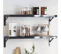 Kaloriko Supports d'étagères Noirs en Acier Inoxydable 4 pcs 20x2,5x14 cm pour Rangement Mural bibliothèque Meuble Cube Niche Suspendu Design décoration Bois métal