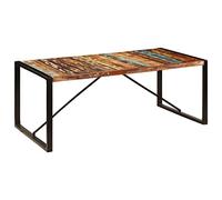 Kaloriko Table à dîner en Bois de récupération Solide 200 x 100 x 75 cm, Pieds en Acier Enduit de Poudre, Finition polie Peinte laquée, Meuble Salle Cuisine Salon séjour Style Industriel pour Repas