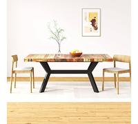 Kaloriko Table à Manger Bois Massif de récupération 180 cm avec Croix en Acier, Meuble Salle Cuisine Salon séjour Industriel, Repas Famille réception, Finition polie laquée