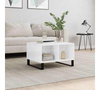 Kaloriko Table Basse Blanc Brillant 60x50x36,5 cm en Bois d'ingénierie avec Pieds en métal, Compartiments de Rangement, Meuble Console pour Salon séjour intérieur Maison Appartement Design Industriel