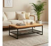 Kaloriko Table Basse Bois de Mangue Massif Marron et Noir avec Plateau décoratif et Pieds en métal pour Salon intérieur, Design Industriel Fonctionnel et Durable, Dimensions 110 x 55 x 35 cm