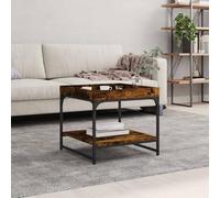 Kaloriko Table Basse chêne fumé Bois d'ingénierie 49,5x49,5x45 cm avec Cadre métal Stable, Rangement spacieux pour Salon, Meuble Console Plateau et étagère Design Industriel Pratique