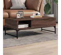 Kaloriko Table Basse chêne Marron 100x50x35cm Bois d'ingénierie et métal avec Compartiment de Rangement, Pieds réglables pour Salon, Meuble Console Design Industriel et Plateau Stable