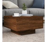 Kaloriko Table Basse chêne Marron 55x55x31 cm avec lumières LED réglables, Meuble Salon avec Rangement, tiroir et Plateau, Console multifonctionnelle pour Appartement Maison séjour et Chambre