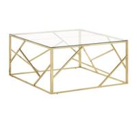 Kaloriko Table Basse doré Acier Inoxydable et Verre trempé 100x100x50 cm Design Moderne pour Salon séjour Chambre Meuble Console Plateau Rangement