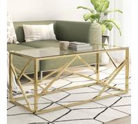 Kaloriko Table Basse doré en Acier Inoxydable avec Plateau Verre trempé 110x45x45 cm, Meuble Salon Design avec Rangement, Console Bout canapé, idéal séjour Chambre Appartement