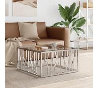 Kaloriko Table Basse en Acier Inoxydable argenté et Verre trempé 80x80x40 cm Plateau Lisse pour Salon séjour Appartement Design Industriel Meuble Console Rangement