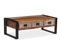 Kaloriko Table Basse en Bois de récupération avec 3 tiroirs, 100x50x35 cm, Pieds en Acier, Meuble de Rangement Multifonction pour Salon, séjour, Chambre, Style Vintage Industriel