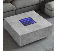 Kaloriko Table Basse Gris béton 100x100x40 cm en Bois d'ingénierie avec LED Infini Plateau Stable Multifonction pour Salon, séjour, Chambre, Meuble Console avec Rangement et tiroir