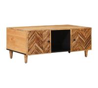 Kaloriko Table Basse Marron en Bois de Mangue Massif 100 x 54 x 40 cm avec Compartiment de Rangement, Style Industriel, Meuble Salon séjour, Plateau Fonctionnel et tiroir Pratique