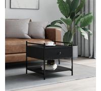 Kaloriko Table Basse Noir Bois d'ingénierie 50x50x50 cm avec Rangement et Plateau Robuste pour Salon séjour intérieur Maison Appartement Design Industriel