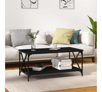 Kaloriko Table Basse Noire Bois d'ingénierie et Fer 100x50x45 cm Meuble Console avec Plateau de Rangement et étagère pour Salon séjour Chambre Appartement Industriel Design