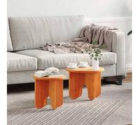 Kaloriko Table Basse Ronde Brun Cire en Bois de pin Massif 2 pcs, Tables gigognes avec Plateau Stable pour Salon séjour intérieur, Meuble Console Fonctionnel pour Rangement et décoration