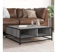 Kaloriko Table Basse Sonoma Gris Bois d'ingénierie et métal 80x80x30 cm Meuble Salon Industriel avec Grand Plateau Stable et Compartiment Rangement Pratique pour Appartement séjour