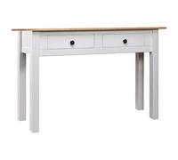Kaloriko Table Console Blanche en pin Massif 110x40x72 cm avec 2 tiroirs Robuste pour Salon Bureau entrée décor Moderne et Rangement Compact Multifonctions