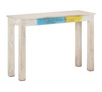 Kaloriko Table Console Bois de manguier Brut Blanc 115x35x77 cm pour Couloir Salon Bureau Rangement Moderne Vintage