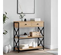 Kaloriko Table console en chêne Sonoma 75 x 28 x 75 cm avec cadre en métal et pieds réglables, table de rangement pour salon, couloir, design moderne avec entretoise en X stable