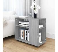Kaloriko Table d'appoint Bois d'ingénierie Sonoma Gris 70x35x55 cm avec Roues Rangement 2 Niveaux Console Salon Chambre Bureau Support Multifonction Moderne