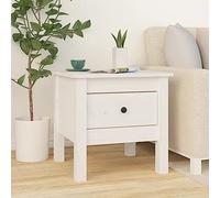 Kaloriko Table d'appoint Bois Massif de pin Blanc 40x40x39 cm avec tiroir Rangement pour Salon Chambre Bureau, Table Basse Chevet Console Moderne Industrielle Design
