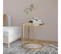 Kaloriko Table d'appoint doré et Transparent en Verre trempé 45 cm diamètre, Cadre en Fer Enduit de Poudre, Console Moderne pour Salon, Chambre, Bureau, Rangement Pratique et Design épuré