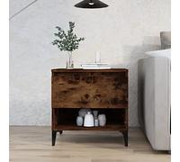 Kaloriko Table d'appoint en chêne fumé 50x46x50 cm avec tiroir et étagère, Bois d'ingénierie et Pieds métal, Console de Rangement pour Salon Chambre Bureau décoration Industrielle contemporaine