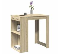 Kaloriko Table de Bar chêne Sonoma en Bois d’ingénierie 102 x 70 x 103,5 cm, 2 étagères et tiroir, Table Manger Cuisine Salon séjour, Meuble Gain Place pour Repas et réception