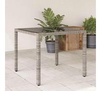 Kaloriko Table de Jardin Dessus en Verre Gris 90x90x75 cm résine tressée Cadre Acier pour extérieur terrasse Balcon Patio Repas Pique-Nique Jardinage