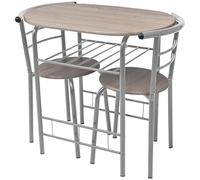 Kaloriko Table de petit-déjeuner en MDF et cadre en fer argenté avec 2 tabourets de bar, salle à manger compacte pour salle à manger, bistro ou appartement, peu encombrant et facile à nettoyer