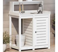 Kaloriko Table de rempotage Blanc en Bois de pin Massif avec étagères, Support tuteur pour Plante et Fleur, Arceau Grille pour Jardin intérieur extérieur, Balcon terrasse, 82,5 x 50 x 109,5 cm
