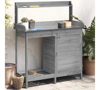 Kaloriko Table de rempotage Gris en Bois Massif de Sapin avec Armoire, Dessus Zinc, tiroir, étagère ventilée, Crochets et Rail, Support tuteur pour Jardin intérieur extérieur terrasse Balcon Potager
