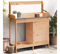 Kaloriko Table de rempotage Marron en Bois Massif de Sapin avec Armoire, Dessus Zinc, 110,5 x 45 x 124,5 cm, Rangement pour Jardin Balcon terrasse, Support tuteur Plantes