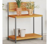 Kaloriko Table de Travail de Jardin en Bois d'acacia Massif et Acier Enduit de Poudre, 90 x 50 x 110 cm, Rangement avec étagères, dosseret, pour Balcon terrasse Potager intérieur extérieur