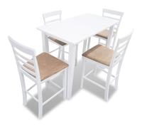 Kaloriko Table haute en bois blanc avec 4 tabourets de bar en hévéa et housse en tissu, 110 x 60 x 90,8 cm, hauteur d'assise 62 cm, ensemble de salle à manger pour salle à manger, ensemble de meubles
