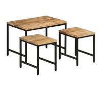Kaloriko Tables Basses gigognes 3 pièces Bois de manguier Massif Brut et Fer, Meuble Industriel Moderne Vintage, pour Salon Bureau Chambre, et Rangement optimisé