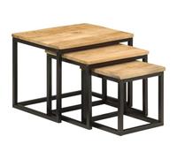 Kaloriko Tables Basses gigognes 3 pièces Bois Massif de manguier et Fer, Tables d'appoint gigognes avec Plateau Robuste pour Salon Chambre Bureau, Design et décoration Moderne Vintage