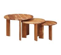 Kaloriko Tables Basses gigognes 3 pièces en Bois d'acacia Massif Marron, Ensemble empilable pour Salon séjour Chambre, Meuble Console Design avec Plateau Rond et Rangement Pratique