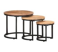Kaloriko Tables d'appoint gigognes 3 pcs Bois d'acacia Massif Finition Naturelle, Plateau Solide diamètre 31-52 cm, Base métal Stable, Ensemble Console Chevet Salon Bureau décoration Industrielle