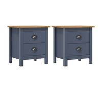 Kaloriko Tables de Chevet Hill 2 pièces Gris Bois de pin Massif 46x35x49,5 cm avec 2 tiroirs Rangement Chambre Salon Bureau Design Moderne