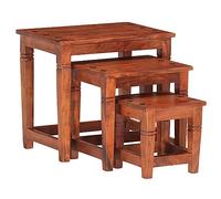 Kaloriko Tables gigognes en Bois d'acacia Massif Finition Noyer, 3 pièces, Dimensions variées, Tables Basses empilables pour Salon, Chambre ou Bureau, Rangement et Style Vintage Moderne