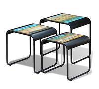 Kaloriko Tables gigognes en Bois de récupération Massif 3 pièces avec Cadre Acier, Meuble Vintage empilable pour Salon, Chambre, entrée, Bout canapé, Rangement Pratique et Style Industriel