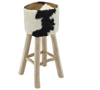 Kaloriko Tabouret de bar en teck massif avec housse en cuir de chèvre véritable rembourré - 35 x 35 x 76 cm - Tabouret de cuisine pour comptoir et bar - Style industriel vintage - Charme rustique