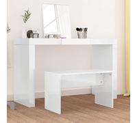 Kaloriko Tabouret de coiffeuse blanc brillant en bois 70 x 35 x 45 cm, rembourré, réglable en hauteur, banc avec espace de rangement pour maquillage, coiffure, chambre à coucher ou salon