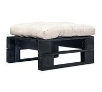 Kaloriko Tabouret ottoman d'extérieur en bois de pin imprégné en autoclave, noir, avec coussin rembourré épais de couleur sable, 60 x 60 x 35 cm, pour jardin, terrasse, balcon, véranda, salon
