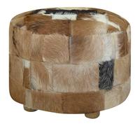 Kaloriko Tabouret rond en cuir de chèvre avec cadre en bois solide - 50 x 50 x 45 cm - Rembourré - Pour salon, chambre à coucher, couloir, housse douce, fait à la main, design élégant en cuir de