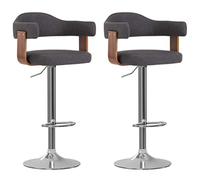 Kaloriko Tabourets de Bar Lot de 2 Gris foncé, Bois courbé et Tissu Polyester, Chaise de bistrot pivotante réglable en Hauteur avec Dossier, accoudoir et Repose-Pied pour Cuisine, Salle à Manger