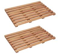 Kaloriko Tapis de Salle de Bain en Bois d'acacia Massif, Lot de 2, 56 x 37 cm, Finition à l'huile Naturelle, antidérapant, caillebotis pour Douche, Sauna et Sortie de Bain