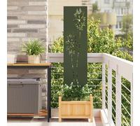 Kaloriko Toile brise-vue de jardin, vert olive, en acier laqué mat, 32 x 140 cm, avec incrustations décoratives, pour terrasse et extérieur, espace privé, atmosphère chaleureuse